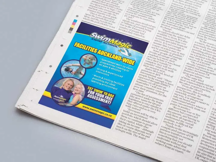 A SwimMagic 'Facilities Auckland-Wide' press advertisement printed in a newspaper.