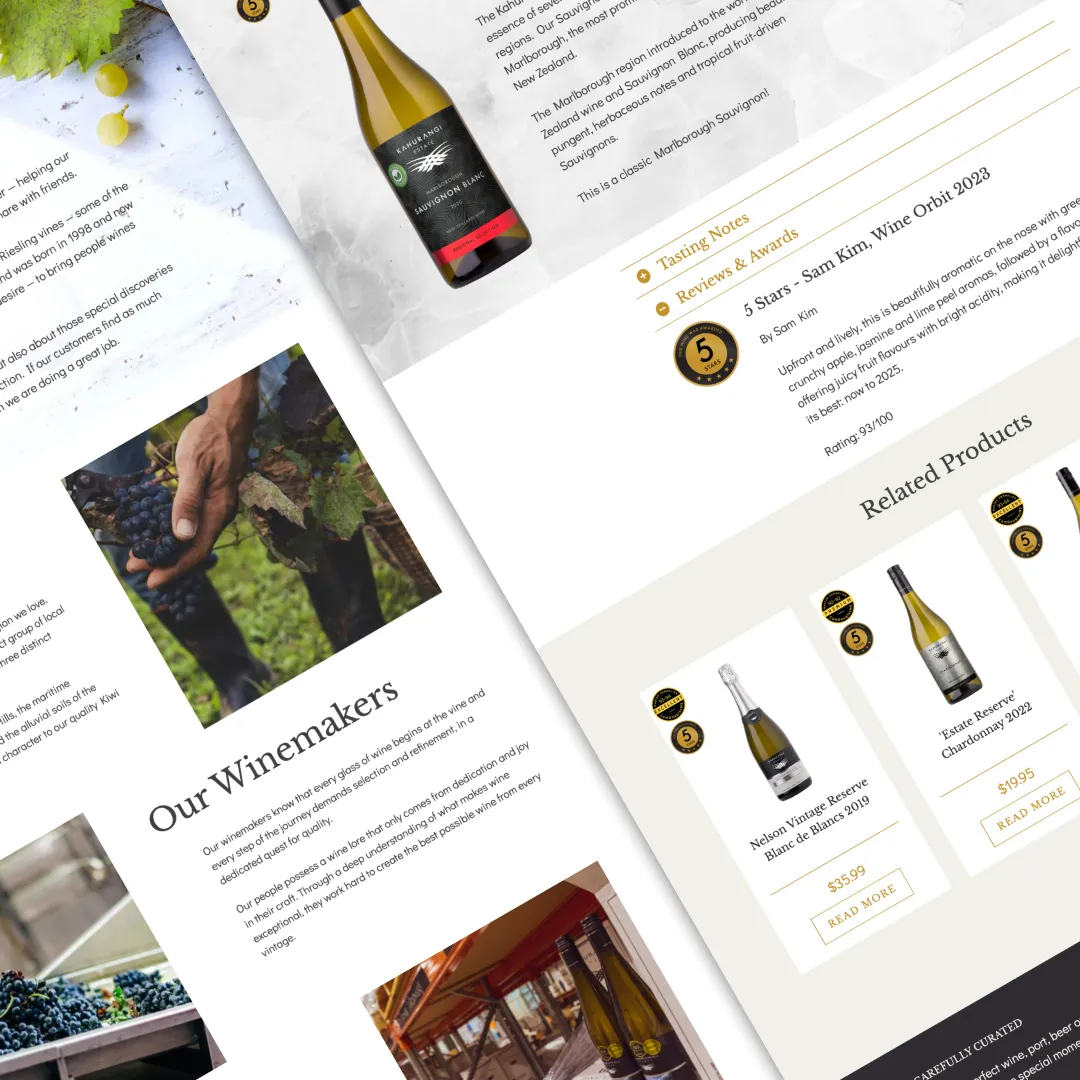 Kahurangi Estate wine pages — a Sauvignon Blanc with tasting notes, reviews and awards.