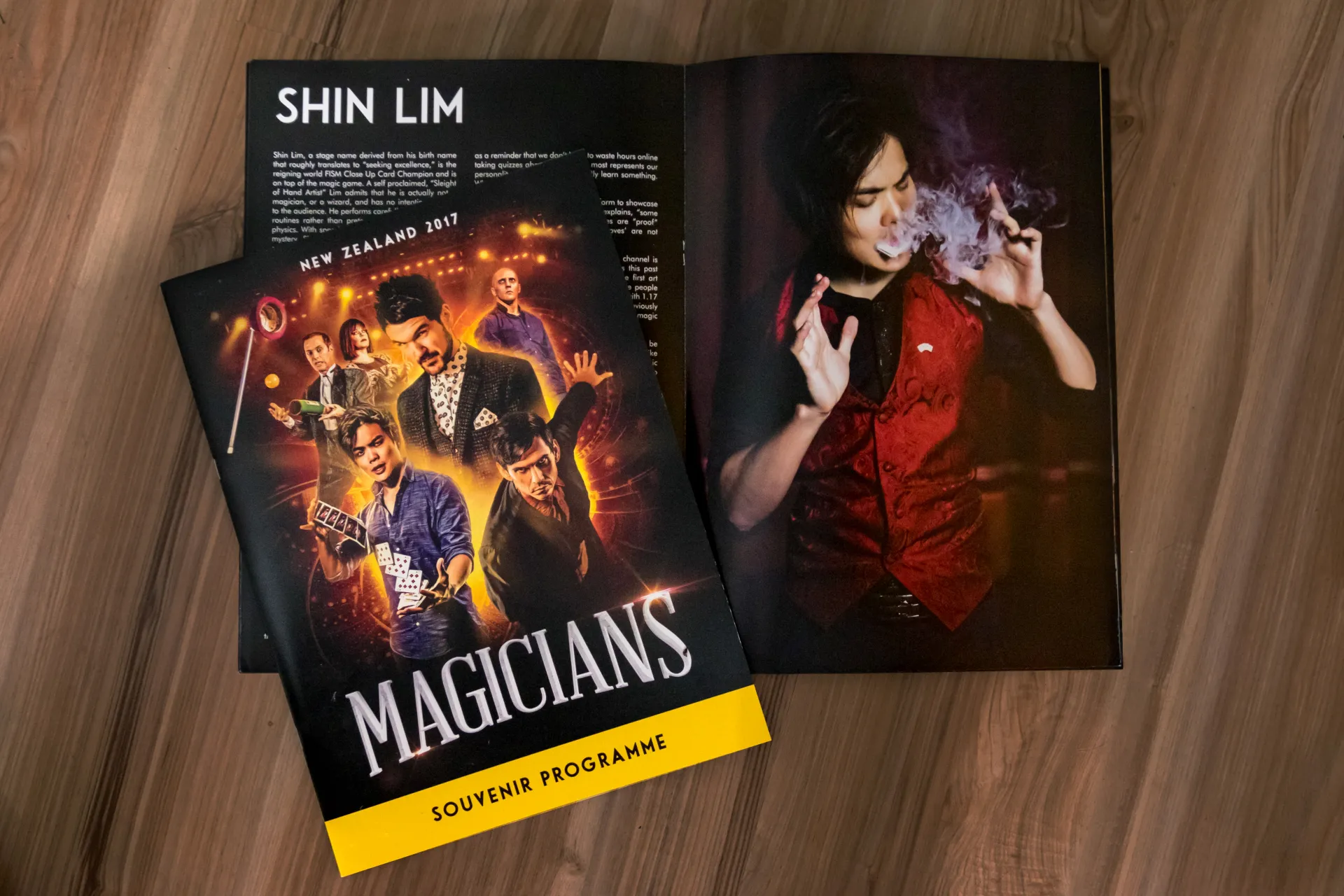 The Magicians souvenir programme, open to a Shin Lim feature spread.