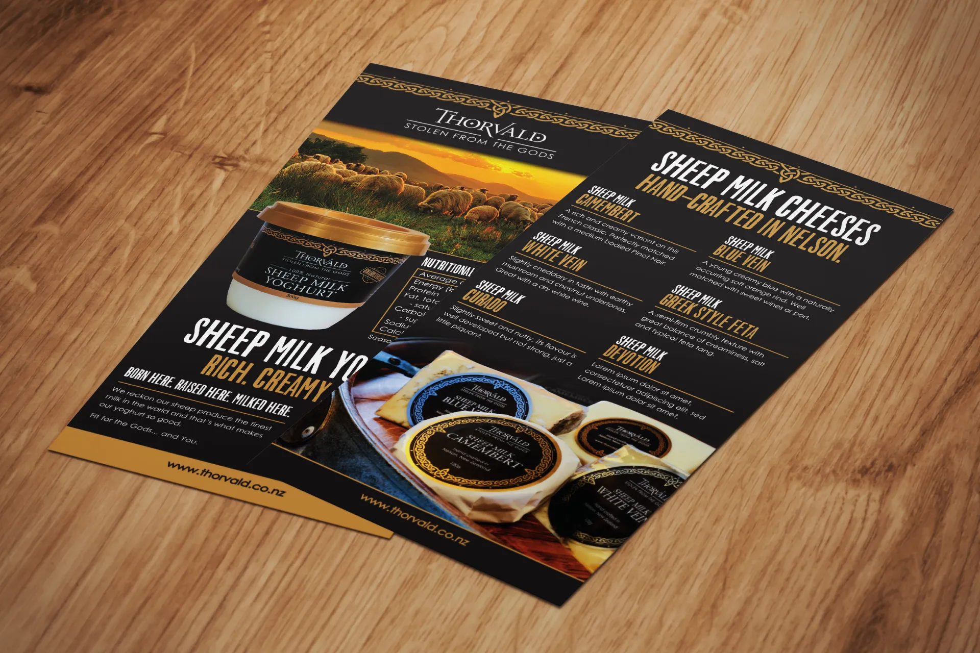 Thorvald product flyers showing the yoghurt and cheese range.