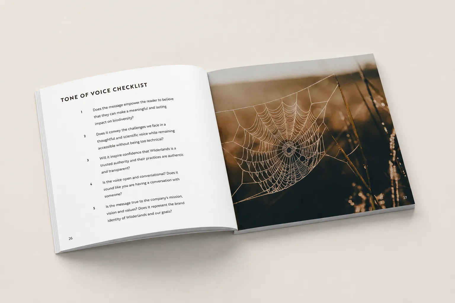 Wilderlands brand guidelines — the tone-of-voice checklist.